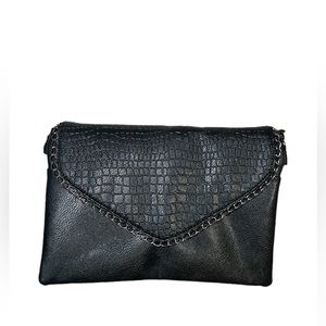 BLACK FAUX REPTILE SKIN BAG